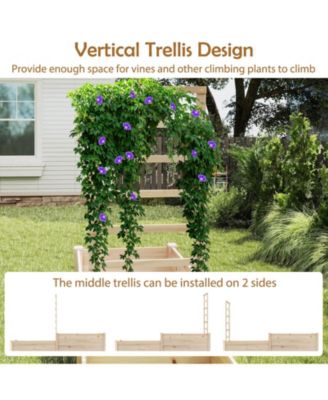 87" Raised Garden Bed with Trellis 2 Planter Boxes Open-ended Base for Patio