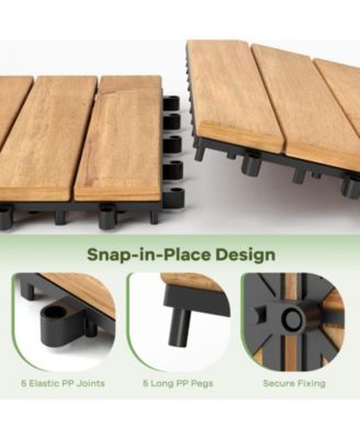 30 PCS Acacia Wood Flooring Tiles 12" x 12" Snap-in-place Patio Tiles for Porch