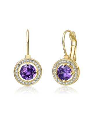 Plated with Round Colored Cubic Zirconia Leverback Earrings