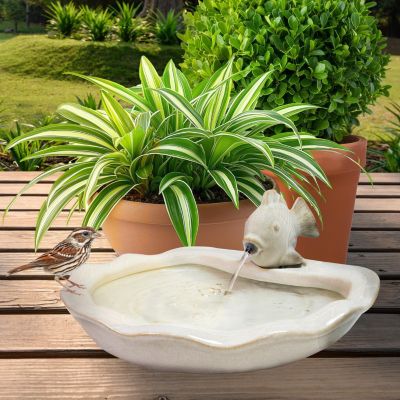 7"H Electric Glazed Ceramic Fish Outdoor Water Fountain