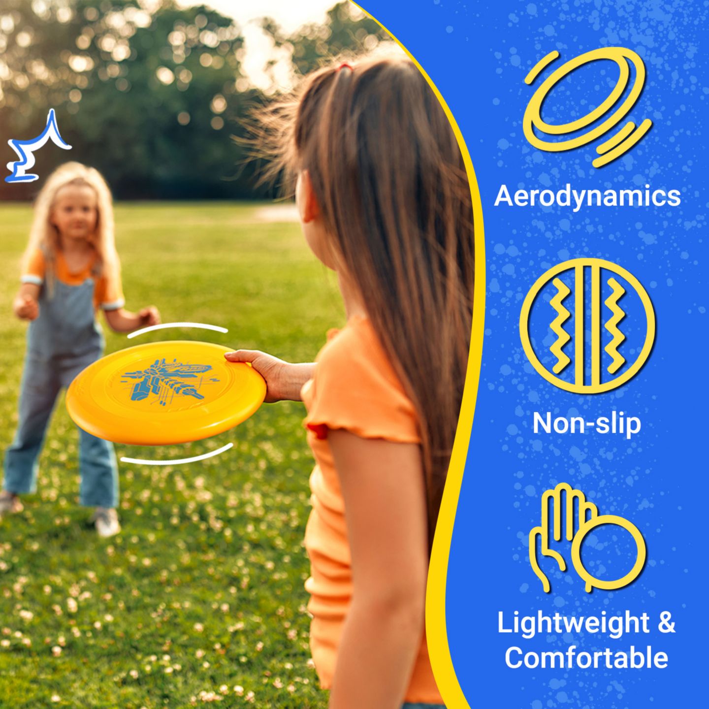 Детские игрушки Wham-o Frisbee Go 4 Pack Flying Disc, 9 Inch Lightweight Colorful Toy Set for Beginners Outdoor Game - 70g, цвет: Синий / Жёлтый — фото 4