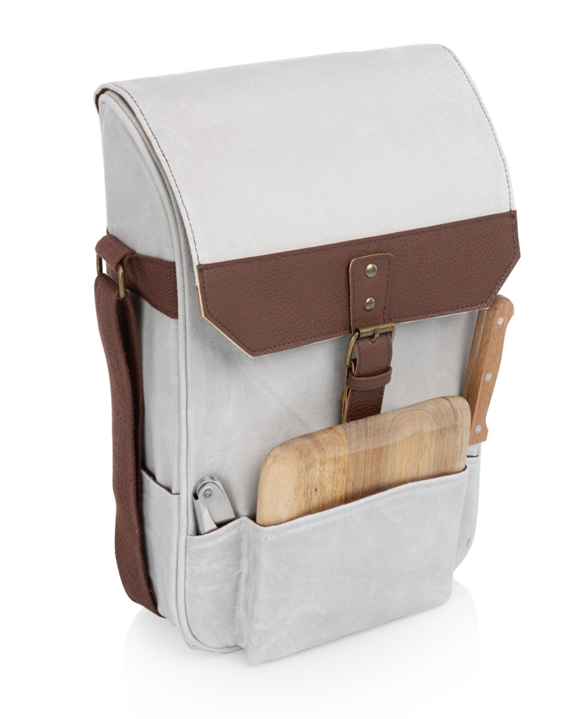 2 Bottle Wine and Cheese Board Cooler Tote Bag Set - White
