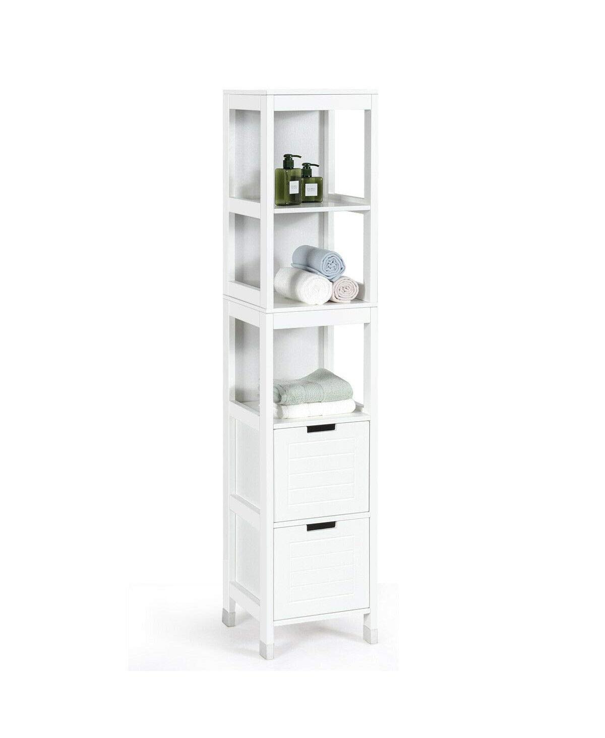 5-Tier Multifunctional Bathroom Floor Cabine Storage with 2 Drawers - White