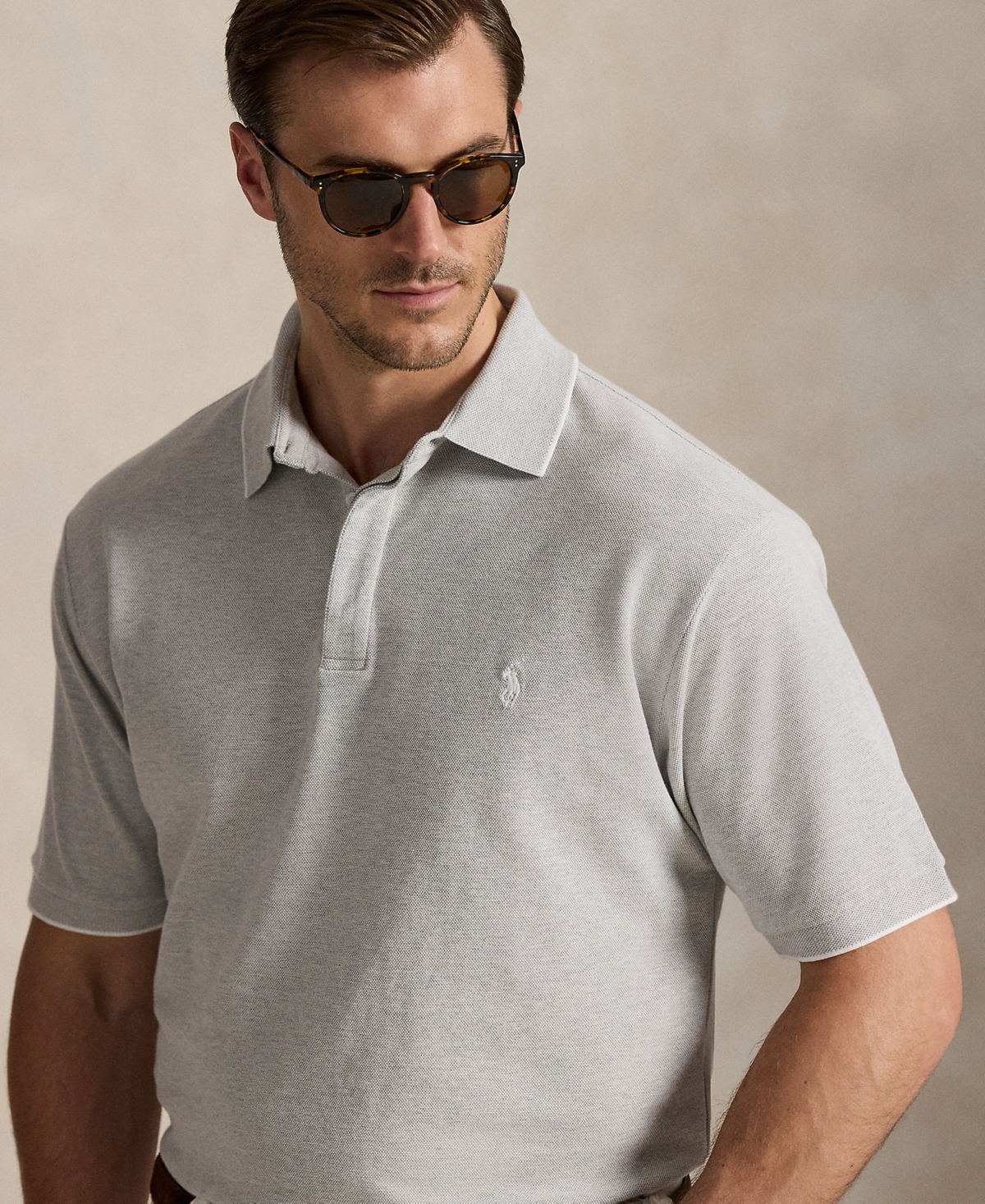 Polo Ralph Lauren Men's Big & Tall Stretch Oxford Mesh Polo Shirt In Gray