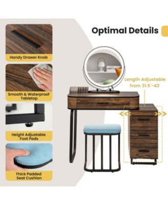2-Pc. Wood 3-Color Lighted Mirror Vanity Table Set with Charging Station