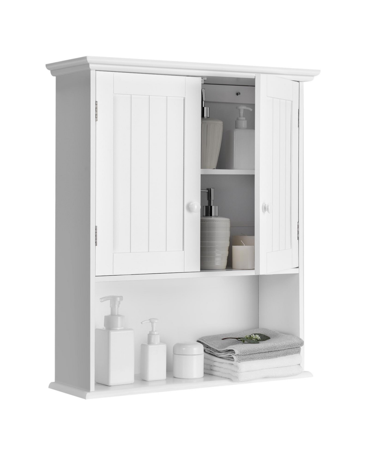 2-Door Wall Mount Bathroom Storage Cabinet with Open Shelf - White