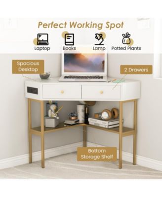 Space Saving Corner Computer Desk with 2 Large Drawers