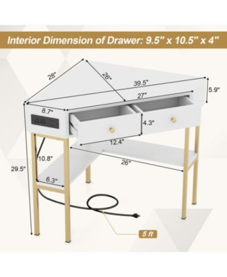 Space Saving Corner Computer Desk with 2 Large Drawers