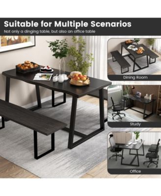 63" Large Dining Table with Wavy Edge and Heavy-duty Metal Frame