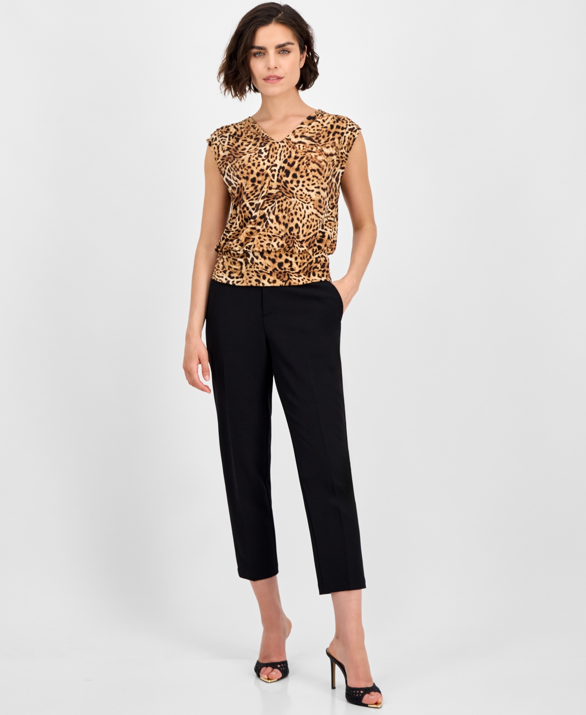 Inc International Concepts Petite Printed Banded-hem Sleeveless Top, Exclusively At Macy's In Animal Print