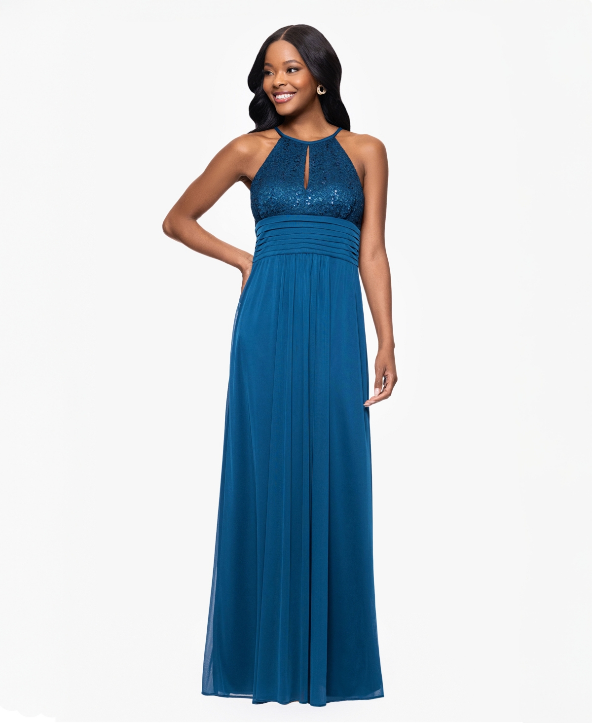 Women's Lace-Top Keyhole Dress - Peacock