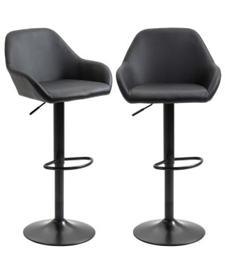 Set of 2 Adjustable PU Leather Bar Stools with Swivel Seat, Backrest and Footrest for Kitchen-The Pop Home