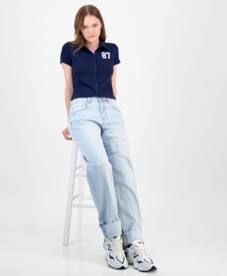 Juniors' Button-Front Short-Sleeve Polo