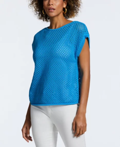 Petite Oversized Mesh Sleeveless Sweater - Malibu Blue