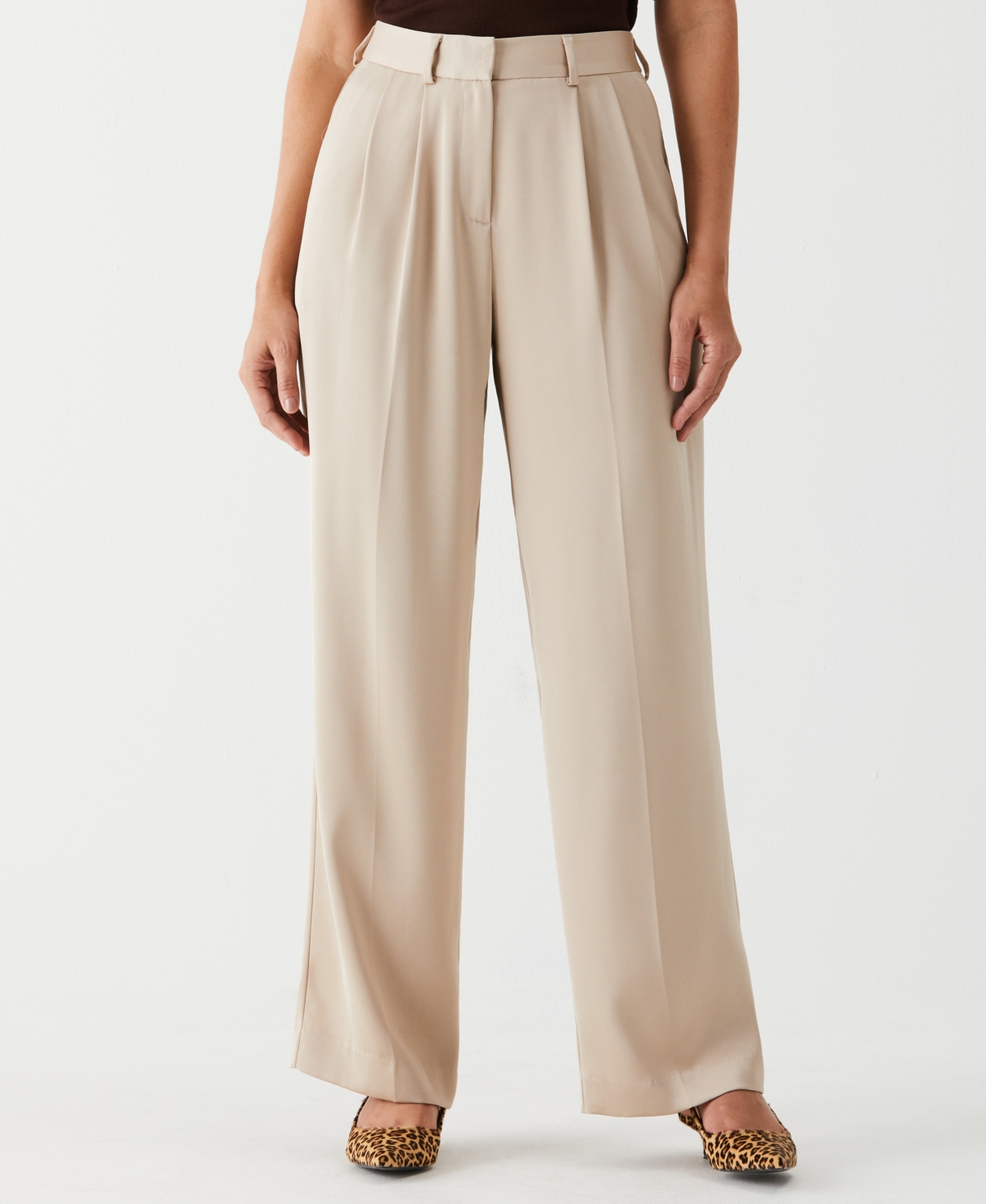 Ella Rafaella Petite Wide Leg Pleated Pants With Shine