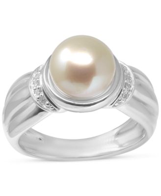 Tahitian Pearl (9mm) & Diamond (1/20 ct. t.w.) Ring in Sterling Silver
