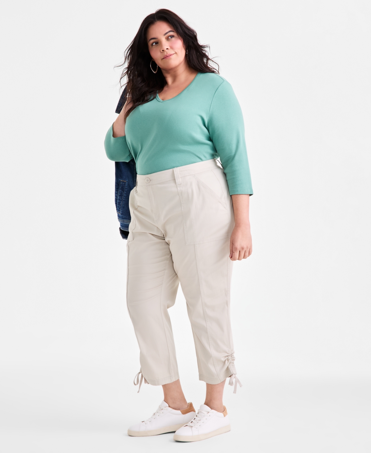 Style & Co Plus Size Tie-hem Cropped Utility Pants, Exclusively At Macy's In Gray