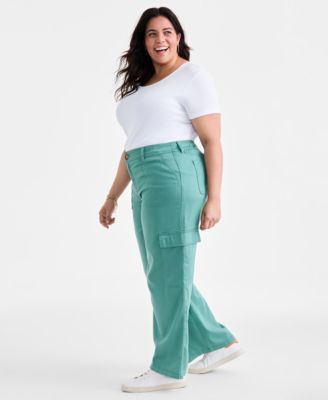 Plus Size Mid-Rise Wide-Leg Cargo Pants, Exclusively at Macy's 