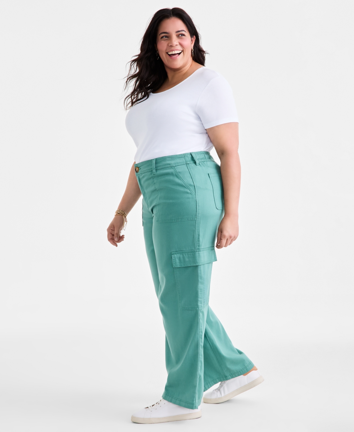 Style & Co Plus Size Mid-rise Wide-leg Cargo Pants, Exclusively At Macy's In Green