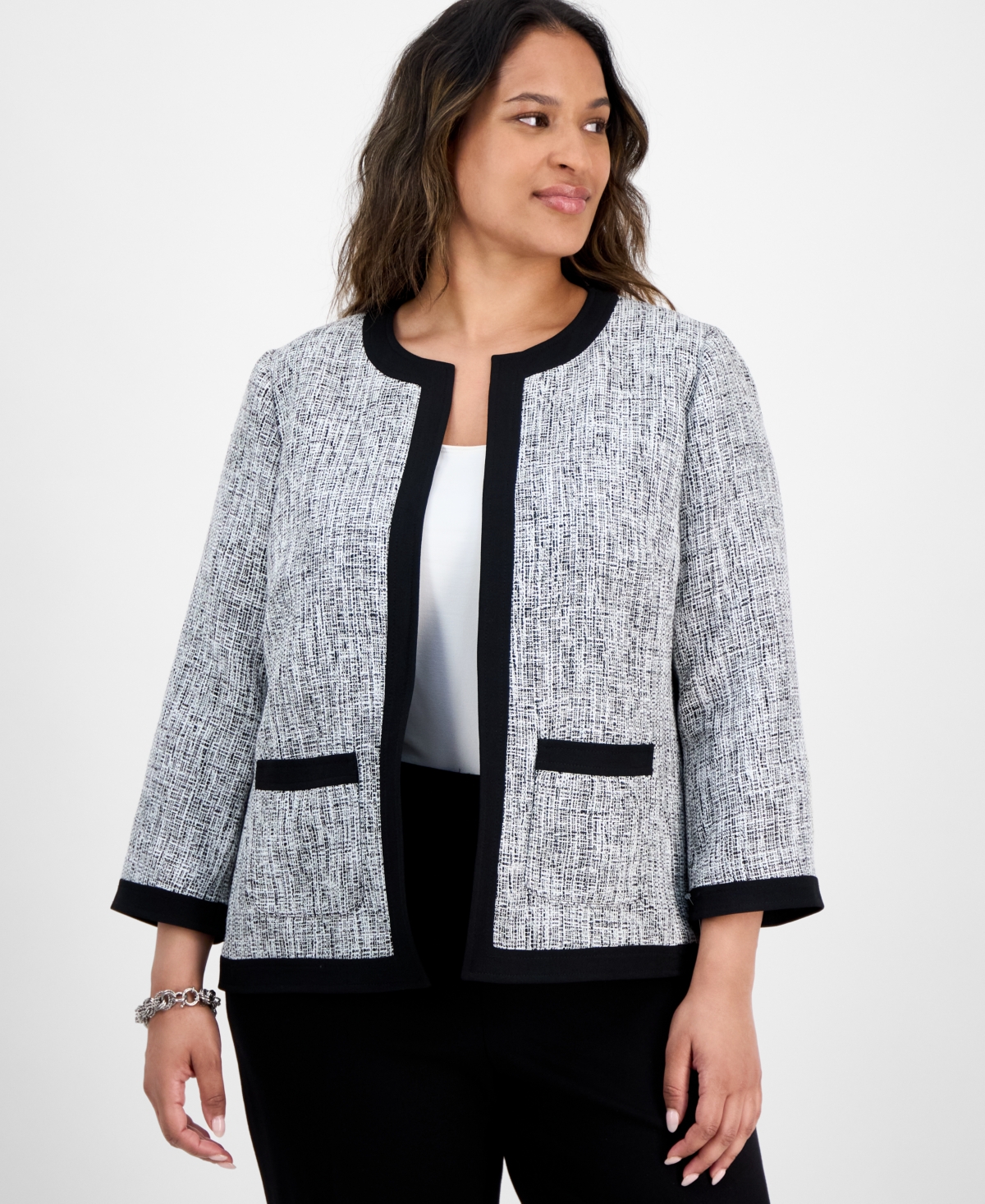 Kasper Plus Size Tweed Framed Jacket