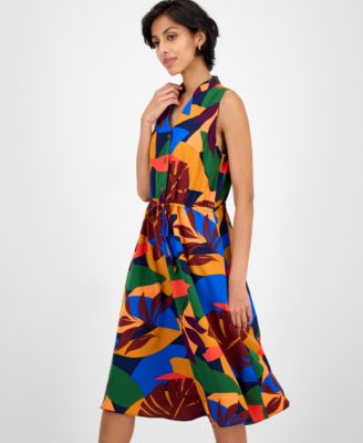 Women's Printed Drawstring Midi Shirtdress