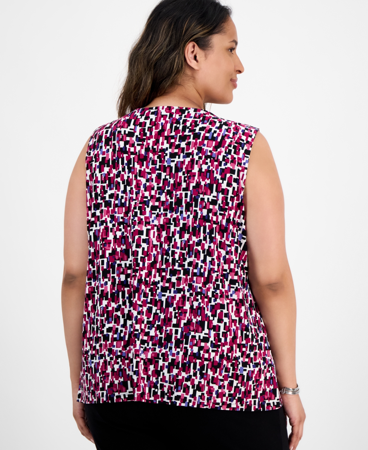Kasper N Plus Size Chiclet-print Sleeveless Top