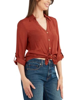 Juniors' Tie-Hem Gauzy Shirt