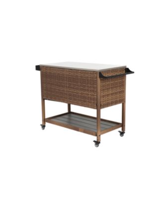Wicker Bar Cart with Glass Top & Wheels