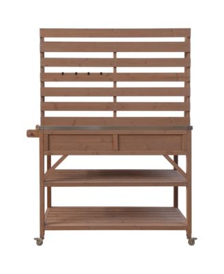 Outdoor Potting Bench with Hutch &amp; Stainless Steel Top