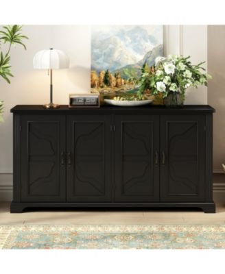 Wooden Sideboard with Pine Doors & Metal Handles