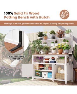 Fir Wood Potting Bench with Hutch