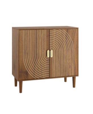 Walnut Wood Buffet Cabinet with Line Groove Design
