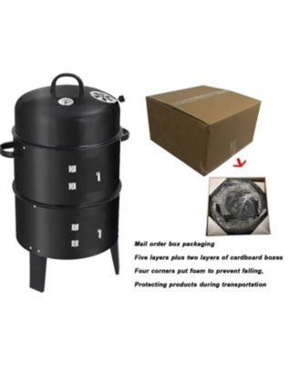 Outdoor double-layer grill, charcoal wood fired braising and smoking stove