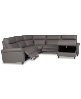 Thandler 5-Pc. Leather Chaise Sectional with 2 Power Recliners, Exclusively at Macy's