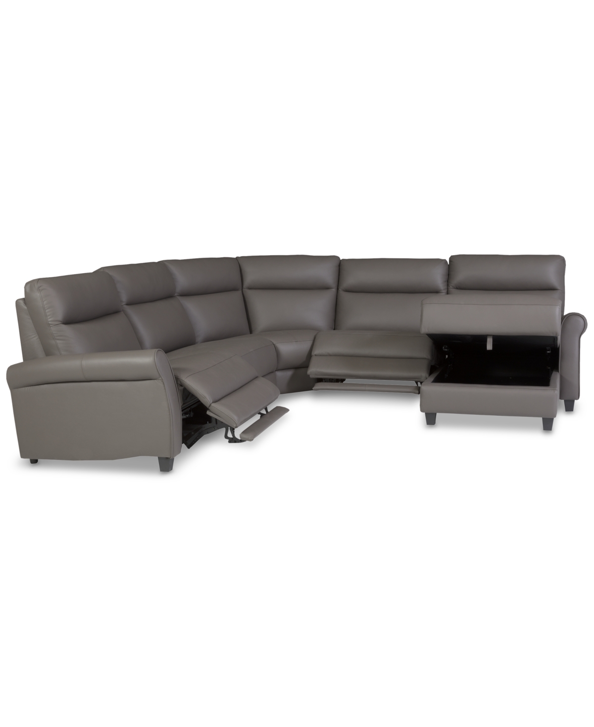 Macy's Thandler 5-pc. Leather Chaise Sectional With 2 Power Recliners, Exclusively At  In Gray