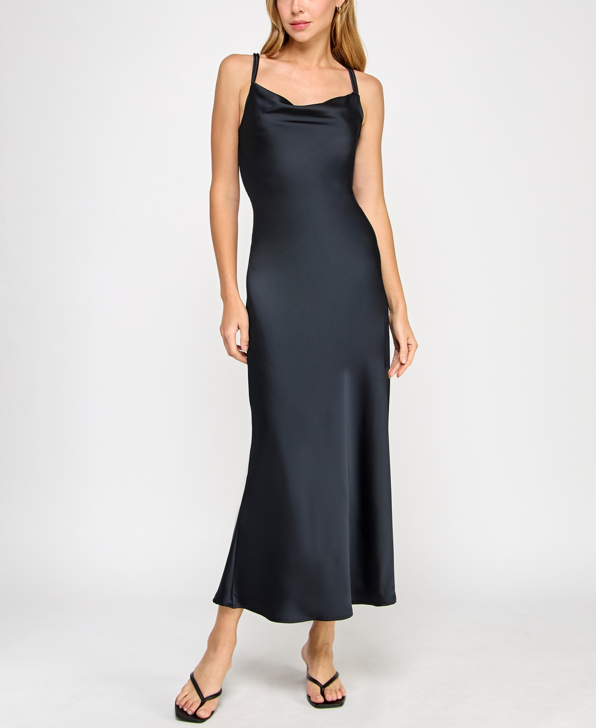 Juniors' Sleeveless Cowlneck A-Line Dress - Black