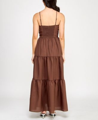 Juniors' Tiered Keyhole Fit & Flare Dress