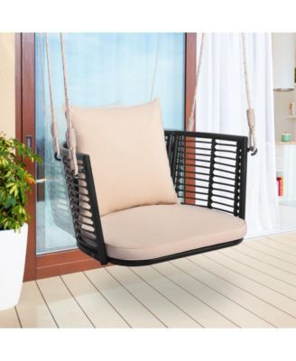 Porch Swing Patio Hanging Rattan Chair with Zippered Cushions and Rope