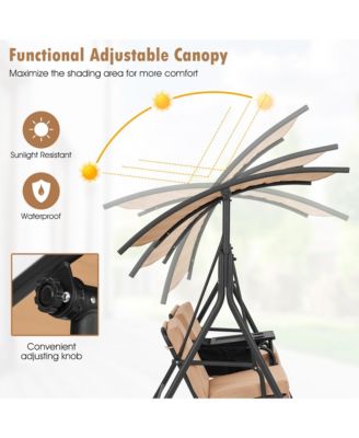 2-Person Canopy Porch Swing Padded Chair Cooler Bag Rotatable Tray