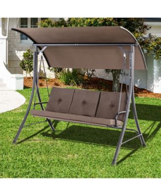 3-Seat Outdoor Porch Swing with Adjustable Canopy and Padded Cushions