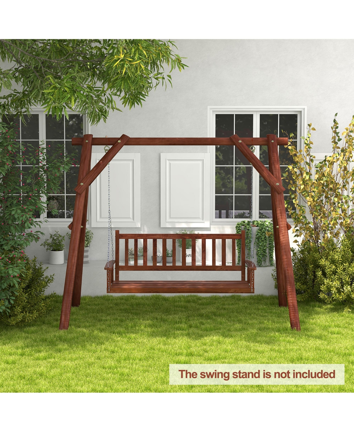 Gymax 5FT Wooden 3-Person Porch Swing Chair w/ Adjustable Galvanized Metal Chains