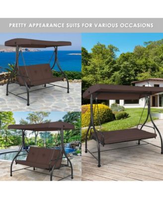 3 Seats Outdoor Porch Swing Hammock with Adjustable Tilt Canopy