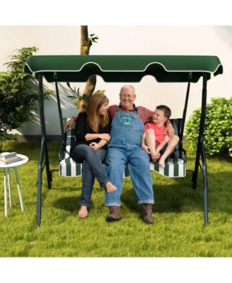 3 Seat Outdoor Patio Canopy Porch Swing with Cushioned Steel Frame