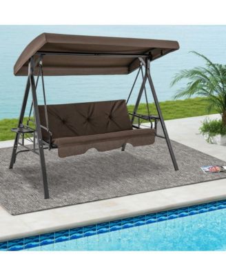 Convertible 3-Seat Patio Porch Swing Chair to Flat Bed with Adjustable Canopy