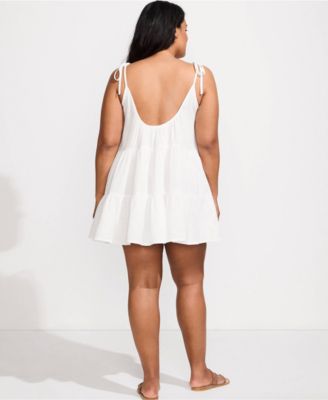 Plus Size Cotton Gauze Tiered Mini Cover-up Dress