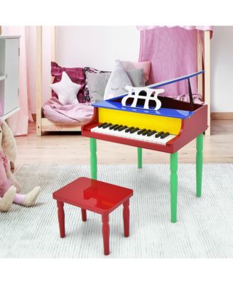 30-Key Classic Baby Grand Piano Toddler Toy Wood w/ Bench & Music Rack Colorful