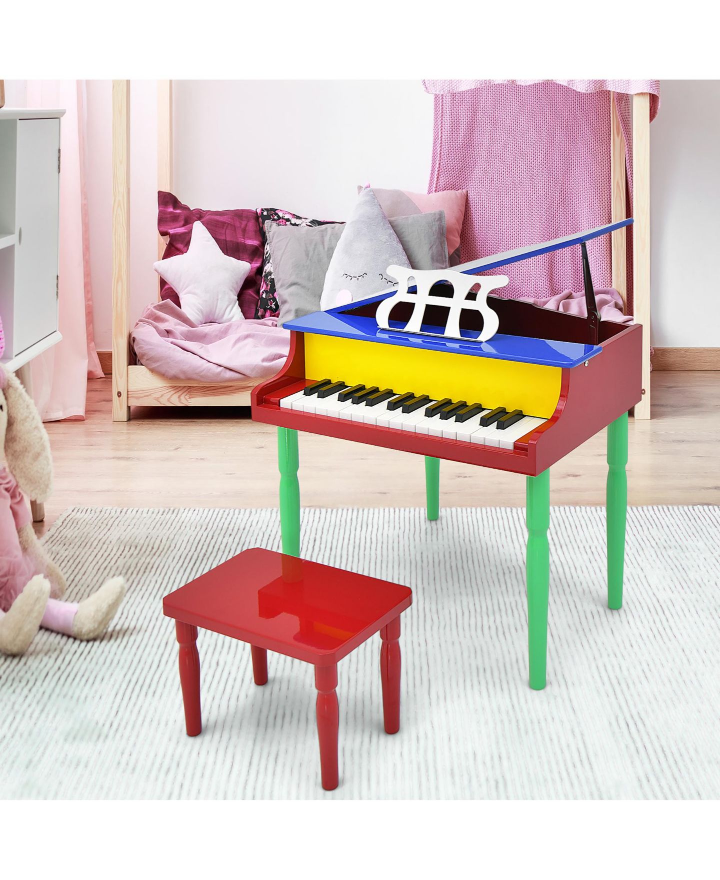 Детские игрушки Gymax 30-Key Wood Grand Piano Music 3-Piece Set, Ages 3+, цвет: Синий — фото 6