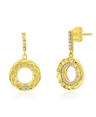 Suzy Levian Sterling Silver Cubic Zirconia Circle Sunburst Drop Earrings