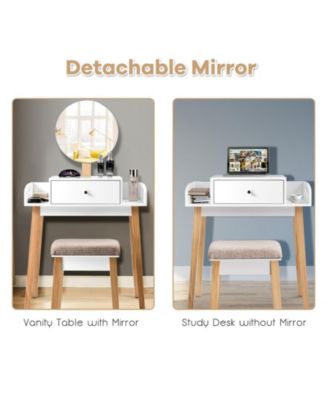 2-Pc. Wood Mirror Vanity Dressing Table Set with Drawer