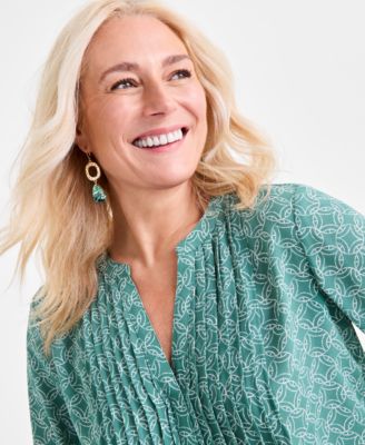 売れ筋商品|||スタイルアンドコー カットソー トップス レディース Women's Printed Pintuck Ruffle Sleeve Top, Exclusively at Macy's Glories Indigo Blue Style & Co Women's Printed Pintuck Ruffle Sleeve Top